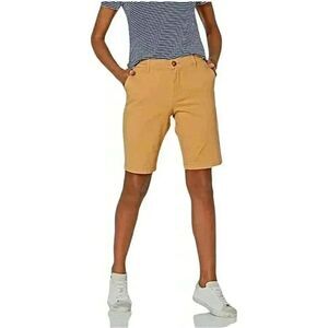 Amazon Essentials Women's Yellow Cotton/Spandex Flat Front Chino Shorts NEW